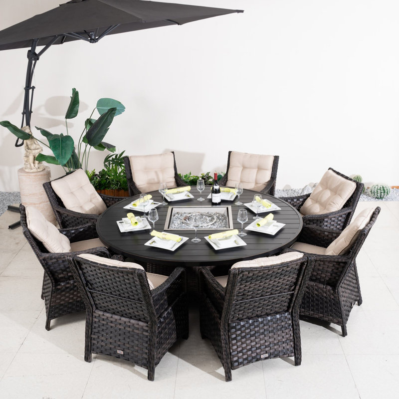 Orsin 8-Person Wicker Patio Dining Set With Square Table