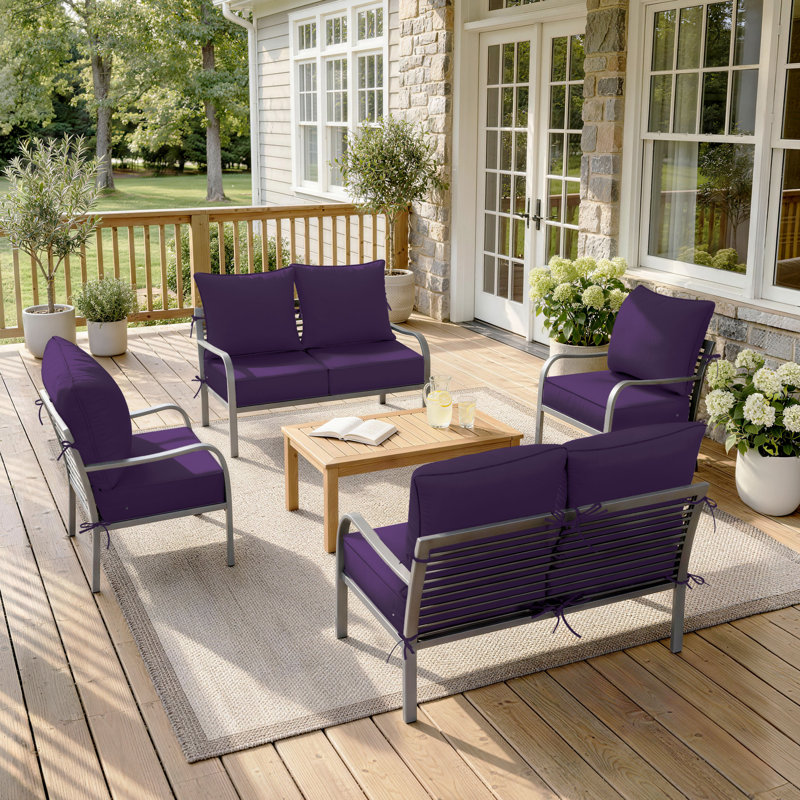 6.5″ Outdoor Replacement Cushion Set, Deep Seating Seat / Back Cushion Set, Purple