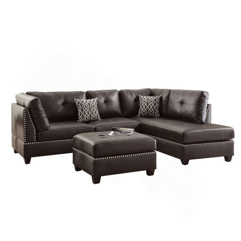 Canapé modulaire réversible en cuir reconstitué avec repose-pieds, espresso