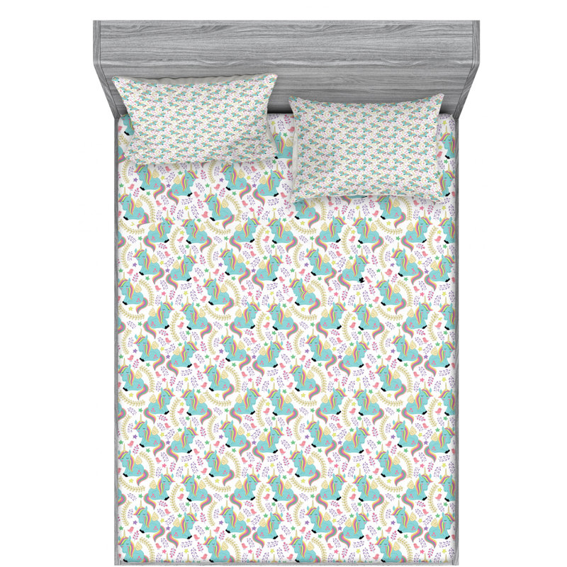 Microfiber Floral Sheet Set, Queen Sheet Set with Fitted Sheet