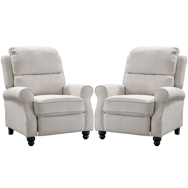 Fatih 35.4'' Wide Classic and Super Soft Push Back Recliner, Beige Polyester Blend