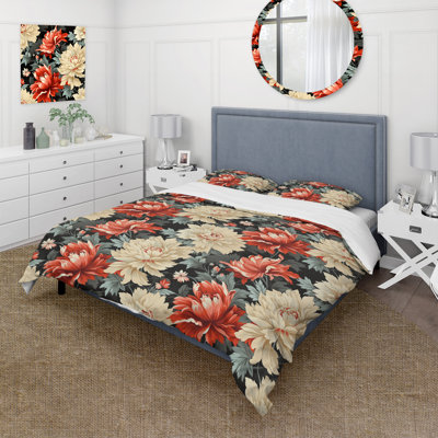 Ensemble de housse de couette Luxurious Red And Beige Flowers Damask
