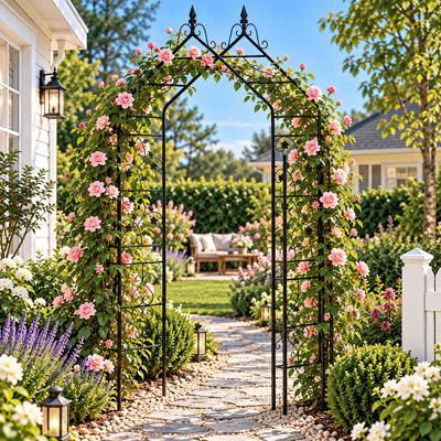 260cm Gothic Metal Garden Arch Trellis for Climbing Plants, Black