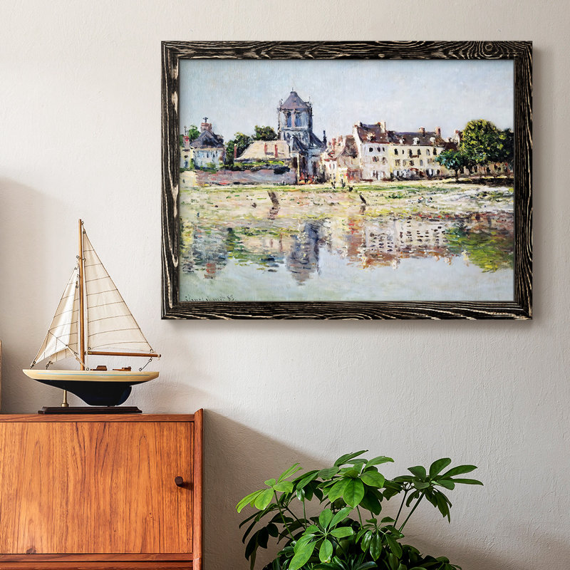 «By The River At Vernon», 1883, reproduction d'art encadrée sur toile par Claude Monet, Noir, H 26 po x l 38 po x P 1,5 po