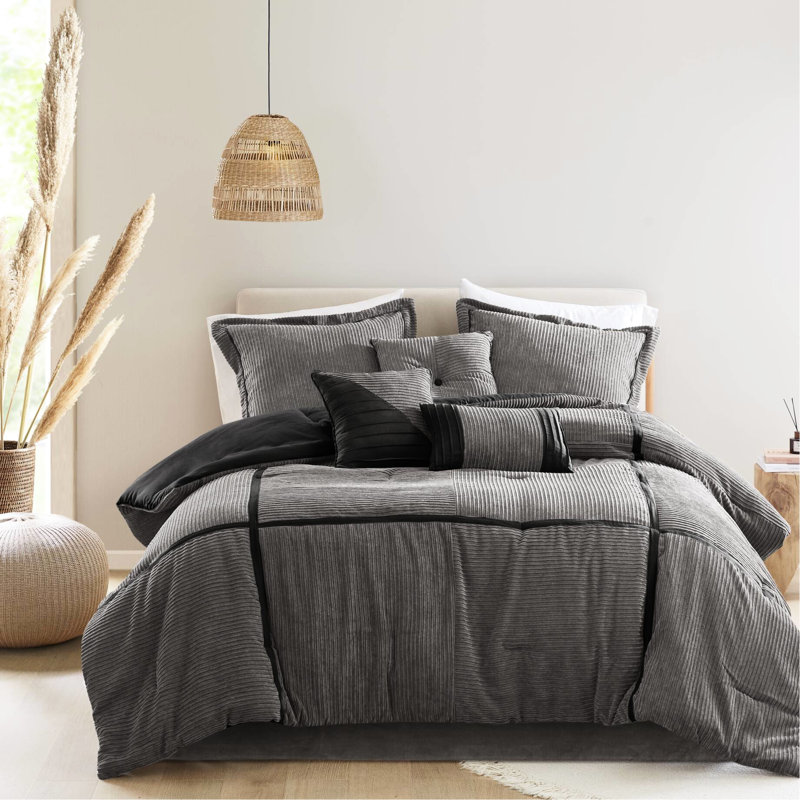 Édredon gris en velours côtelé gris - texture douce et chaude, 7 teintes douillettes - tissu, facile d'entretien