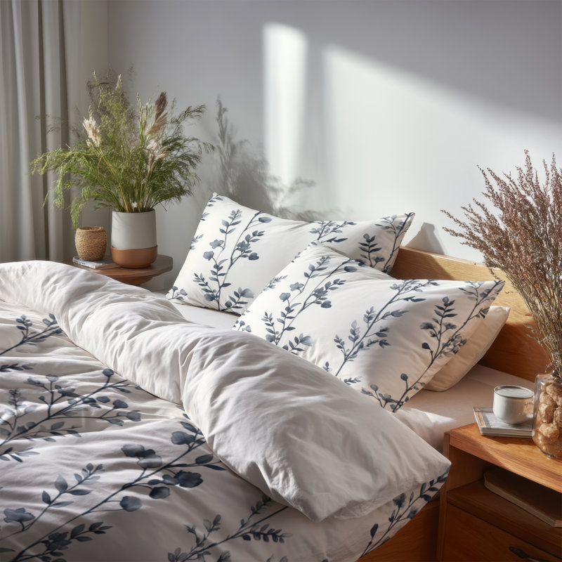 Ensemble de literie 3 pièces Country Farmhouse - Ensemble de housse de couette et coussin décoratif Blue Botanical Toile