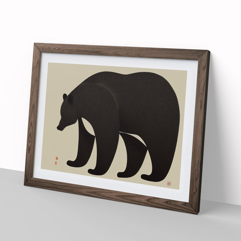 Japanese Bear - Single Picture Frame Print, 34cm H x 46cm W x 2cm D, Walnut Framed