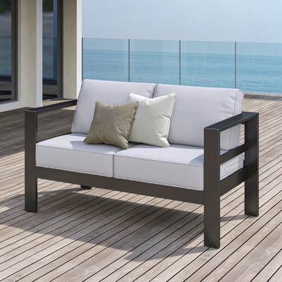 Arnhildur Braidan 53" Wide Aluminum Outdoor Loveseat with Cushions