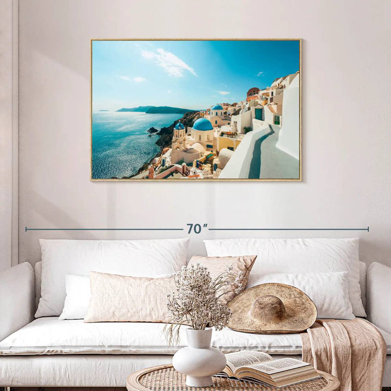 Oia Santorini Grèce, Cadre flottant en bois naturel, 43 po x 29 po