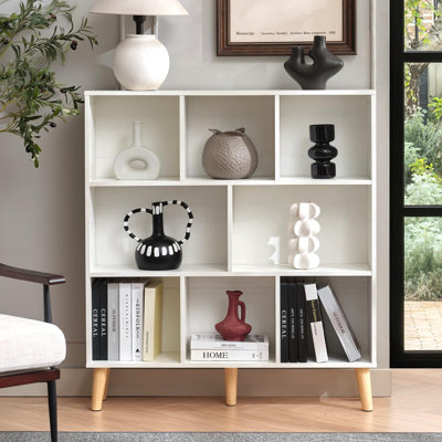 3-Tier Cube Bookcase, Mid-Century Modern Wood Shelf for Living Room, Bedroom or Office by George Oliver