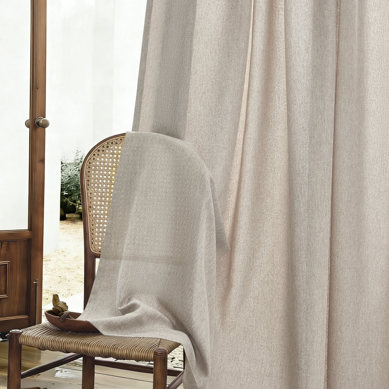 Linen Textured Farmhouse Semi Sheer Window Curtain,Back Tab Hooks Drapes,Pleated Heading Tape (Set of 2 With Hooks), Linen