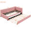Lit de jour rembourré en tissu de lin avec lit gigogne simple, rose, sans sommier tapissier-781951866