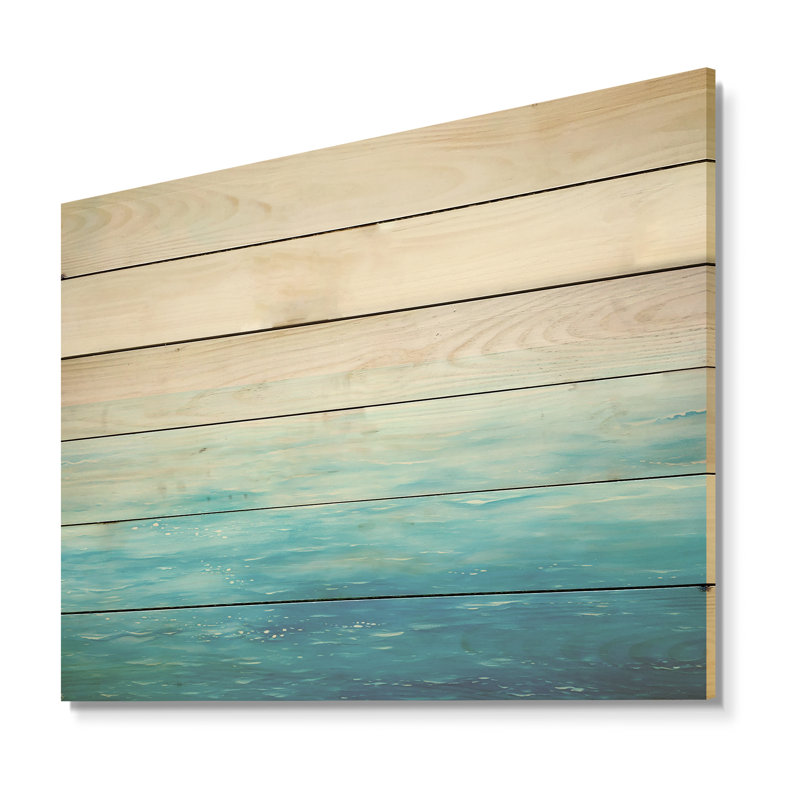 Océan bleu en mouvement, paysage I - océan, art sur bois de pin naturel, H 10 po x l 20 po