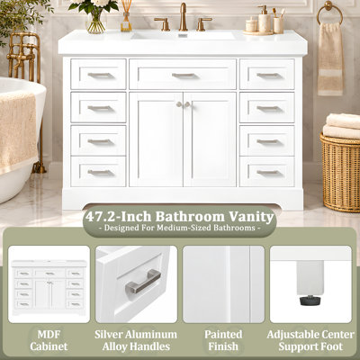 Freestanding Standard Free Standing Single Double Single Vanity Bathroom Vanity With Resin Top