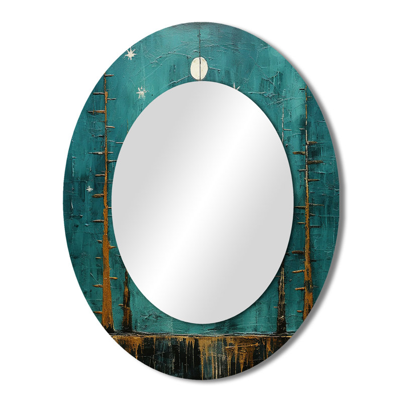 Décoration abstraite lune sur sarcelle rétro - miroir ovale sarcelle, 43 po x 33 po