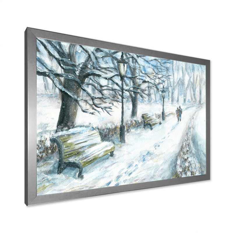 Winter Park At Christmas - reproduction de cadre flottant sur toile, H 8 po x l 12 po x P 1 po, Cadre photo argenté