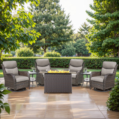 Simle 7-Piece Outdoor Seating Group PE Wicker Swivel Glider Chair With Cushions And Side Table