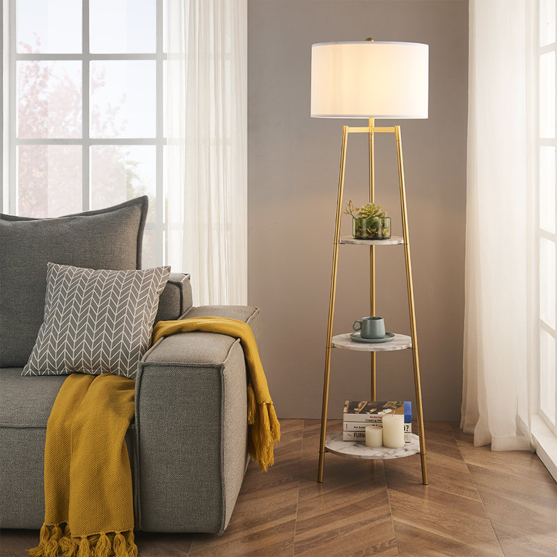 Lampe sur pied colonne 59 po Snowhill, Or/blanc