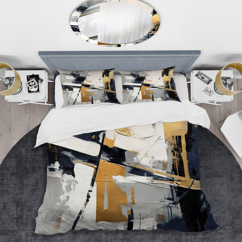 Ensemble de housse de couette abstrait gris et doré Impressions Transcendent II - Microfibre de polyester