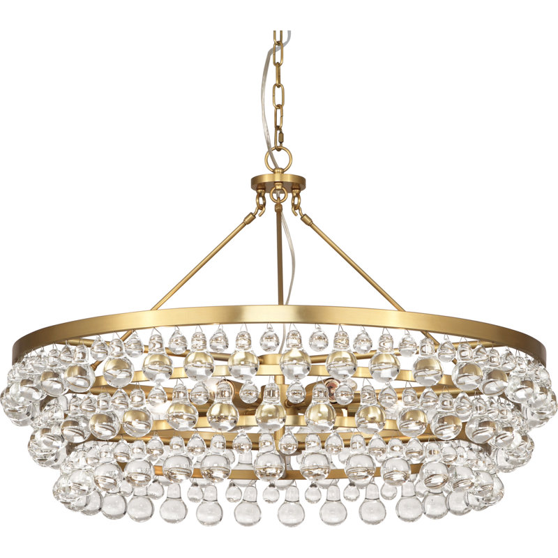 Lustre élégant en laiton antique avec gouttes en verre - Luminaire romantique pour la décoration intérieure, 6 ampoules, homologué UL
