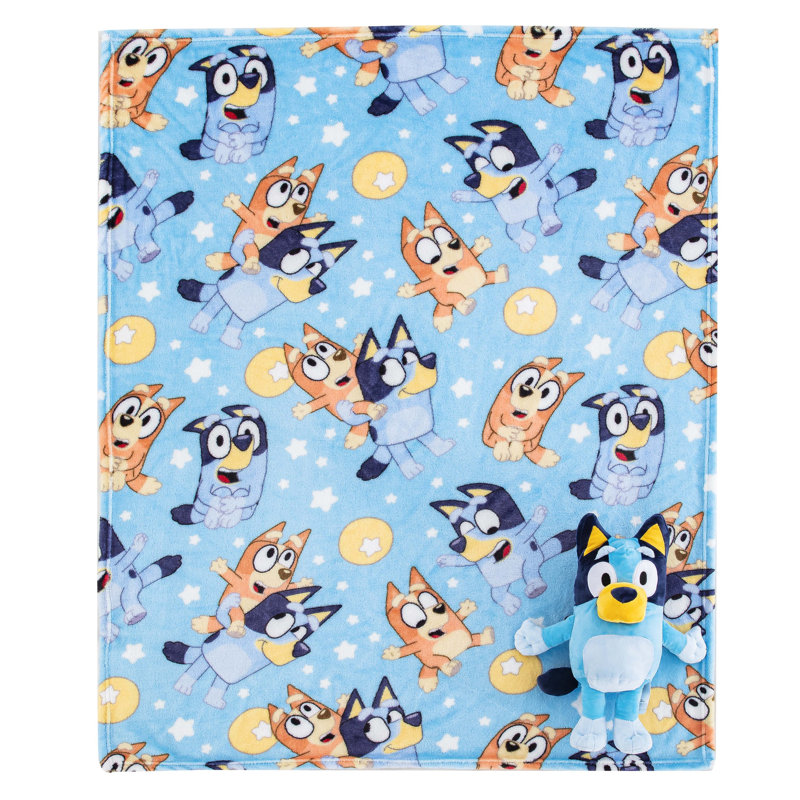 Bluey Character Silk Touch Throw Blanket Set with Hugger Pillow, 40" x 50"