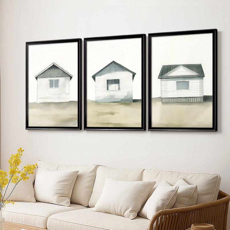LANDSCAPES Series LXV III - Toile tendue avec châssis sur mesure - 3 pièces, H 30 po x l 63 po, Noir