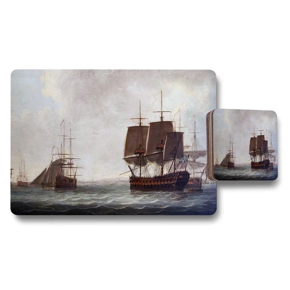 Placemat And Coaster Set Featuring Classic Sailing Ships