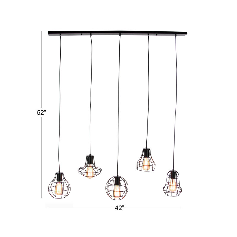 Luminaire suspendu en grappe à 5 lumières, Noir