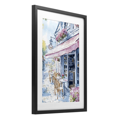«Quaint Cafe in Pastel», reproduction encadrée sous verre, design par LSR Creative Studio