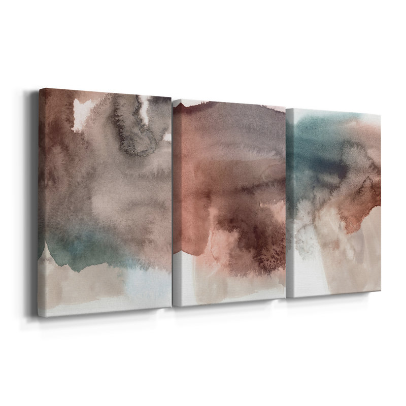 Red Ochre Abstract I  -Custom Wrapped Gallery Canvas - 3 Pieces, 12" H x 24" W