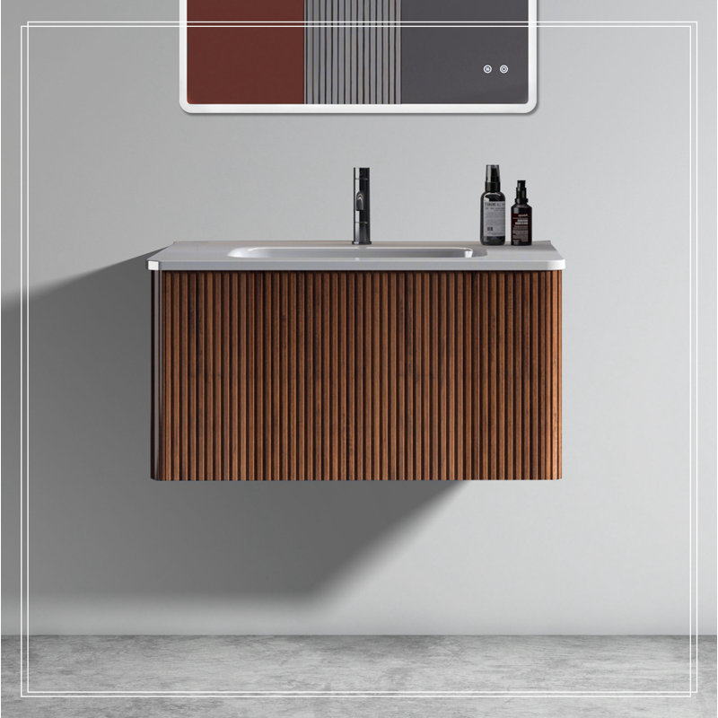 U047-Etna30W-305 Meuble-lavabo de salle de bain 30 po noyer rayé avec lavabo en céramique Etna