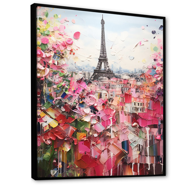 Paris In Bloom, collage rétro sur toile, 32" H x 16" W, Cadre flottant noir