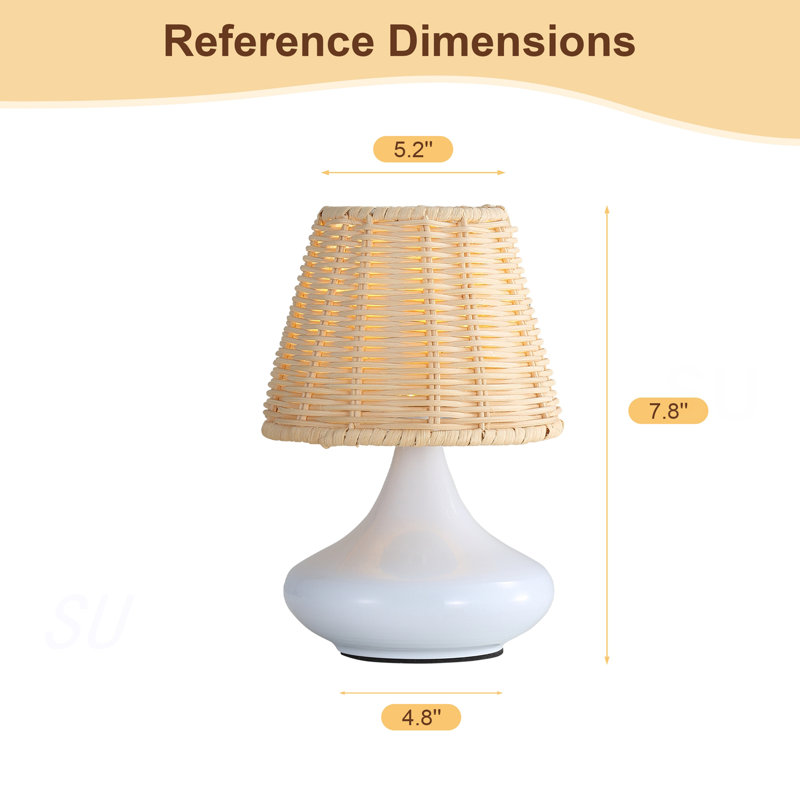 Lampe de table en bambou tissé à intensité variable avec veilleuse avec base en fer et trois températures de couleur