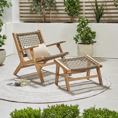 Mal Acacia Outdoor Lounge Chair with Ottoman