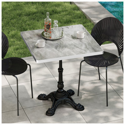 31.5" Square Sintered Stone Outdoor Table with Cast Iron Base in Light Slate Grey