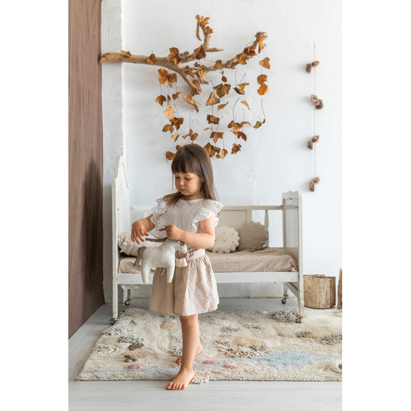 Handmade Cotton Blue and Beige Washable Play Rug