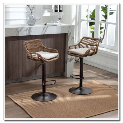 Swivel Bar Stools Set of 2 Adjustable Counter Height Chairs with Footrest for Kitchen, Dining Room