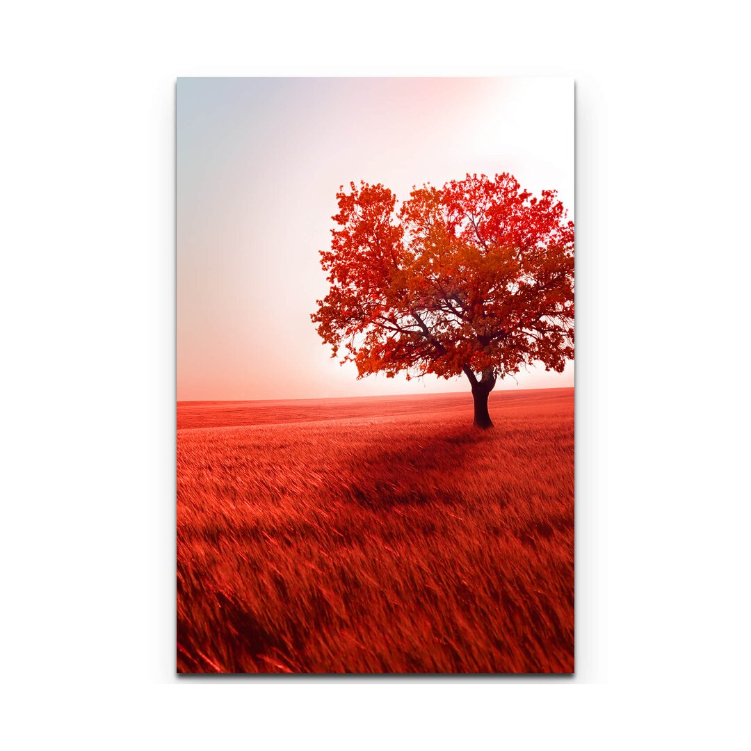 Leinwandbild Abstraktes rotes Feld mit Baum