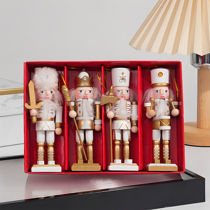 4Pcs Christmas Wooden Nutcracker Figurine Decoration Set
