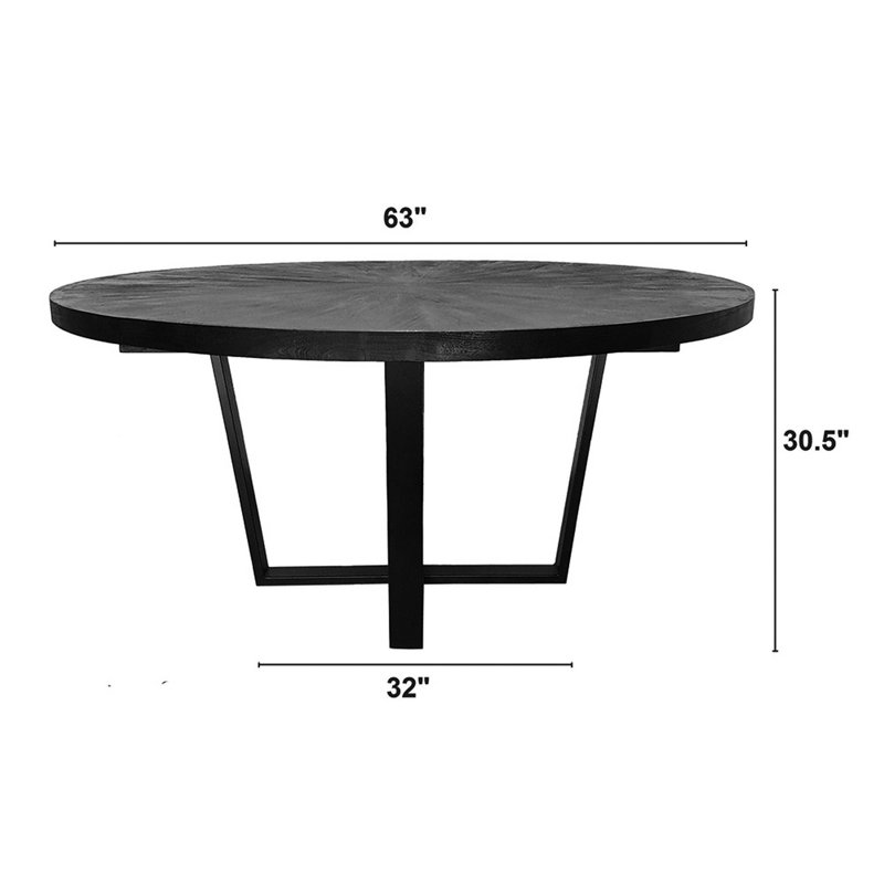 Eric Acacia Wood Dining Table with Cross-Legged Frame, Black, 31" H x 63" L x 63" W