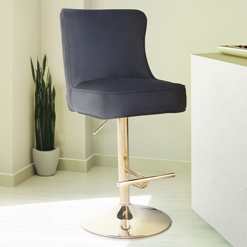 Aisja Swivel Upholstered Adjustable Height Counter Stool with Metal Frame, Black/Gold