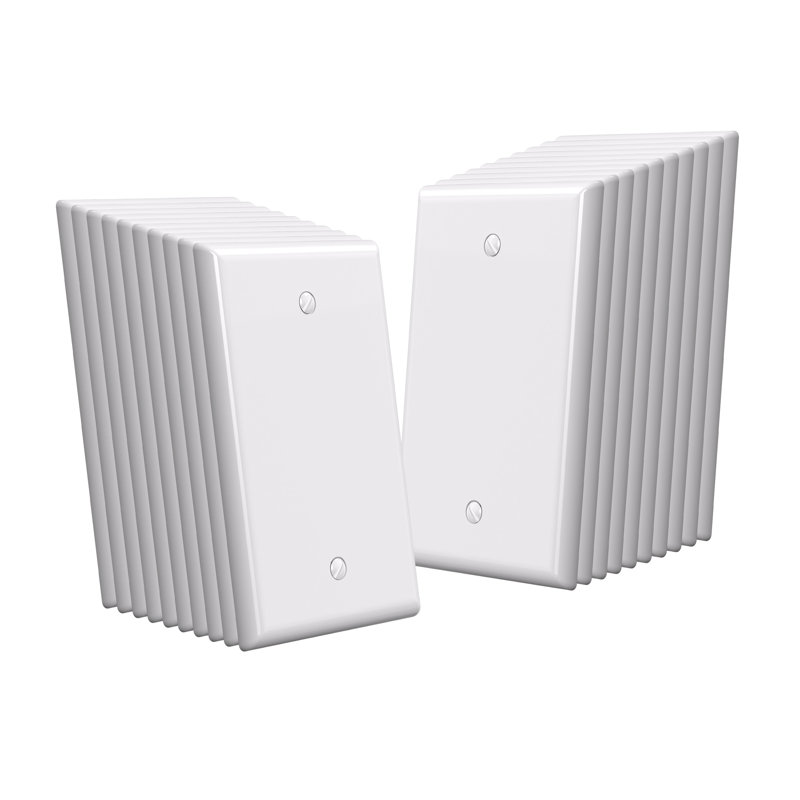 White Rectangular Plastic 1-Gang Blank Wall Plate Set