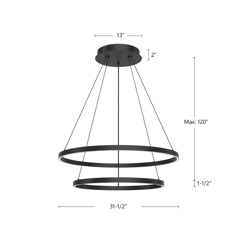 Cerchio 2 - Light LED Chandelier, Brushed Gold, 1.5" H x 31.5" W x 31.5" D