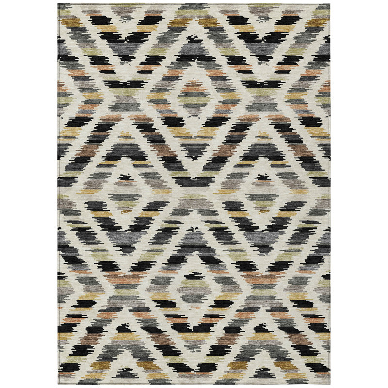Machine Washable Indoor/Outdoor Chantille Tribal Rug, 5' x 7'6", Black