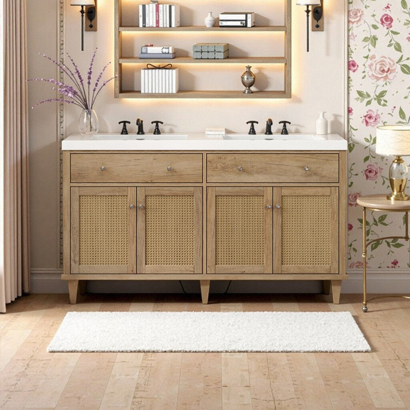 Bay Isle Home™ 60 Inch Double Sink Bathroom Vanity With Smc Countertop ...