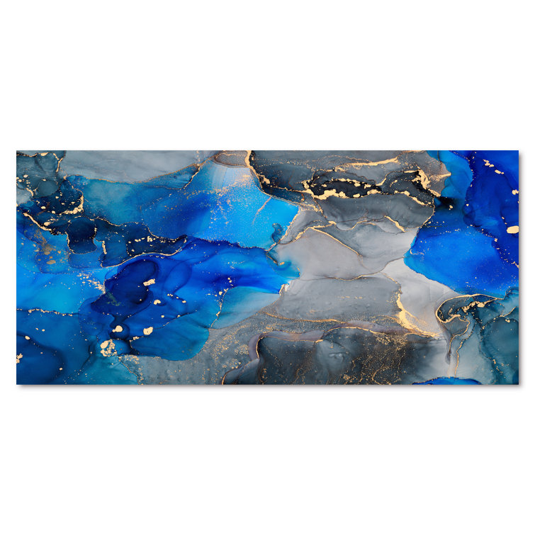 Elegant Water's 16x20 Canvas Flow Art Abstract Wall Art Paint Pour Canvas  Fluid Art Funnel Pour Blue & Black UNFRAMED 