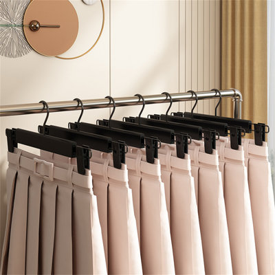 Set Of Clothes Pants Hanger, Space Saving Skirt Rack With 360 ° Rotating Hook, Adjustable Clip, Black Long Pants Jacket And Jeans