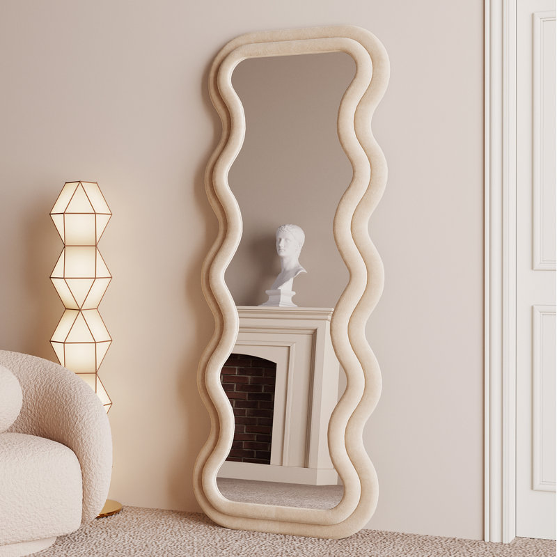 Wood Wavy Mirror, Cream