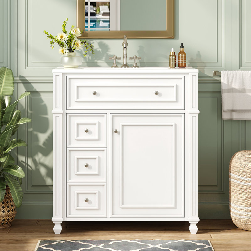 Bathroom Vanity With Sink, Soft Close Doors And Drawers, White