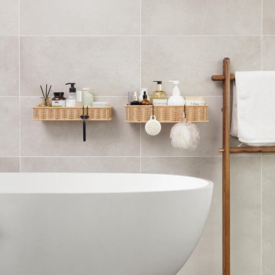 Shower Caddy Hanging – Natural – 2-Pack Waterproof Wicker Bathroom Shelves For Shower Organization & Storage